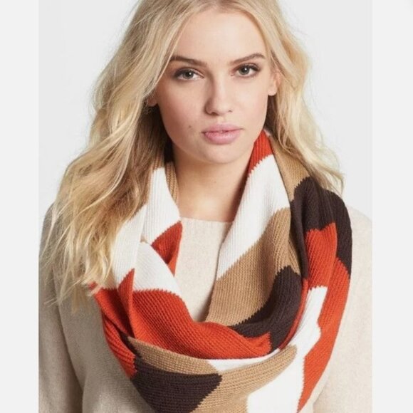 Michael Kors Chevron Striped Wool Blend Infinity Scarf Fall Winter - Picture 1 of 9
